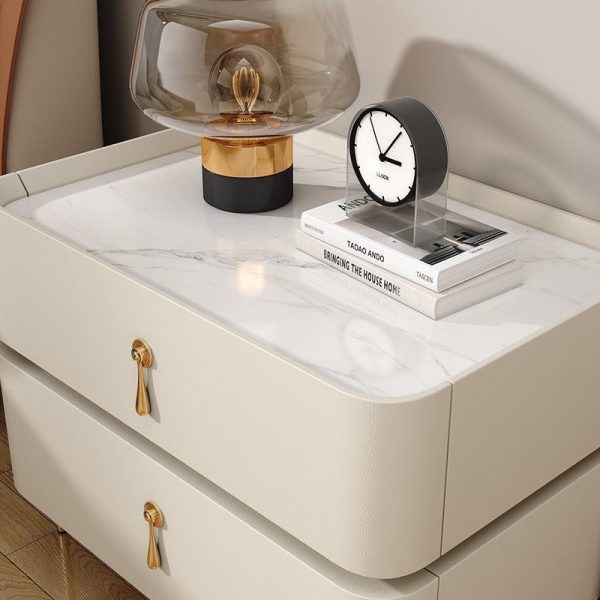 Modern Minimalist Carbon Steel, Rock Slab & Wood Rectangular Nightstand 2-Drawer For Bedroom & Living Room - Image 8