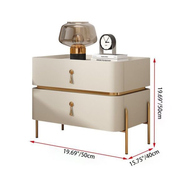 Modern Minimalist Carbon Steel, Rock Slab & Wood Rectangular Nightstand 2-Drawer For Bedroom & Living Room - Image 4
