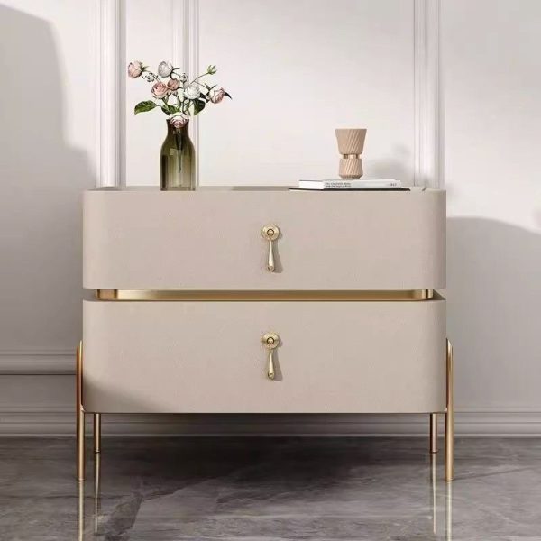 Modern Minimalist Carbon Steel, Rock Slab & Wood Rectangular Nightstand 2-Drawer For Bedroom & Living Room - Image 3