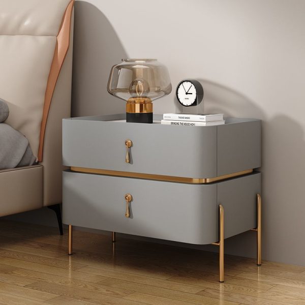 Modern Minimalist Carbon Steel, Rock Slab & Wood Rectangular Nightstand 2-Drawer For Bedroom & Living Room - Image 13