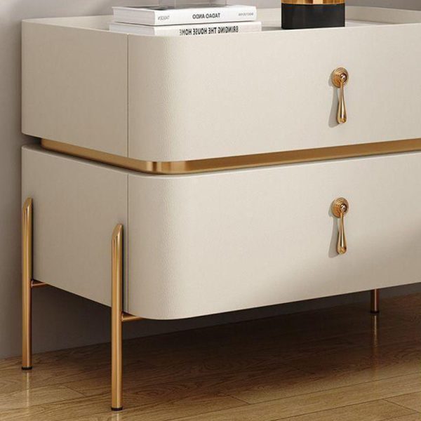Modern Minimalist Carbon Steel, Rock Slab & Wood Rectangular Nightstand 2-Drawer For Bedroom & Living Room - Image 14