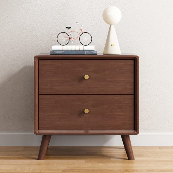 Modern Minimalist Solid Wood Square Nightstand 2-Drawer For Bedroom & Living Room - Image 3