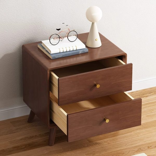 Modern Minimalist Solid Wood Square Nightstand 2-Drawer For Bedroom & Living Room - Image 9