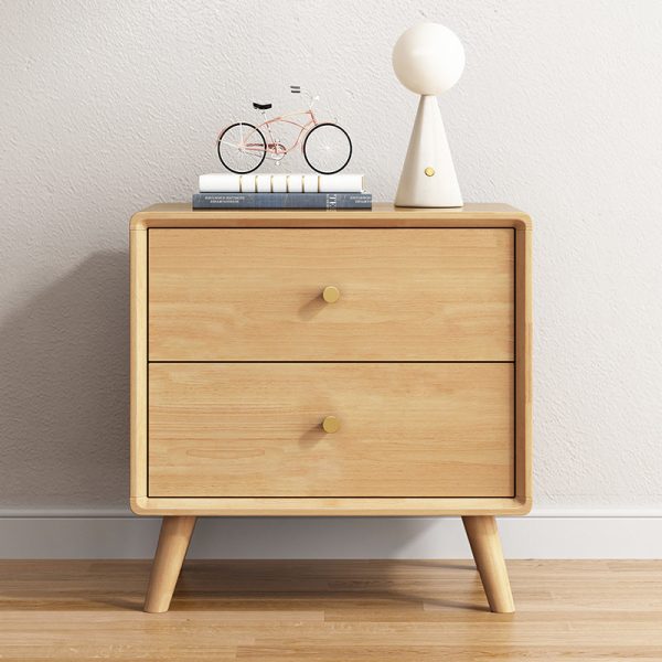 Modern Minimalist Solid Wood Square Nightstand 2-Drawer For Bedroom & Living Room