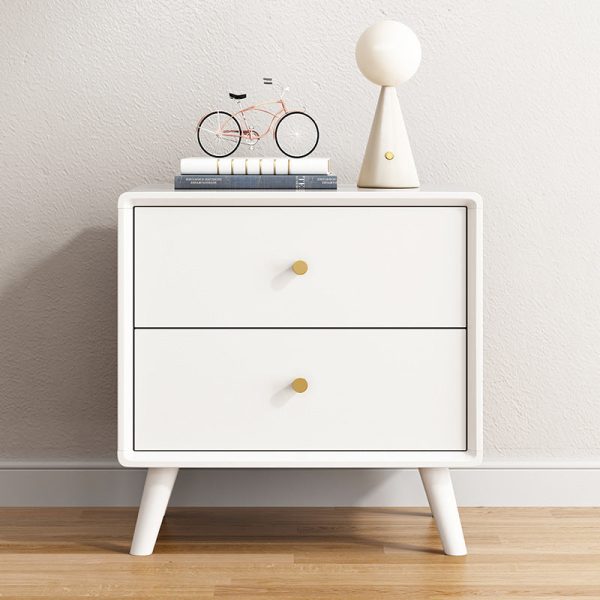 Modern Minimalist Solid Wood Square Nightstand 2-Drawer For Bedroom & Living Room - Image 2