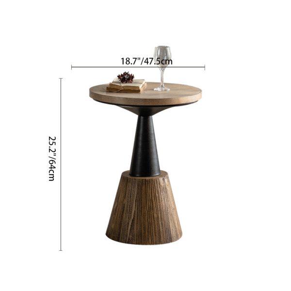 Traditional Rustic Wood & Iron Round Side Table For Bedroom & Living Room - Image 5