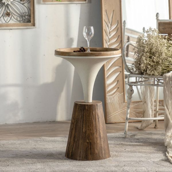 Traditional Rustic Wood & Iron Round Side Table For Bedroom & Living Room