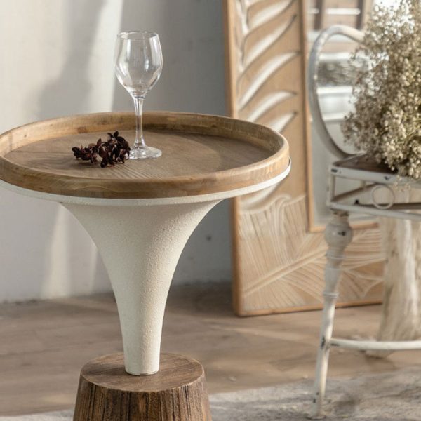 Traditional Rustic Wood & Iron Round Side Table For Bedroom & Living Room - Image 7