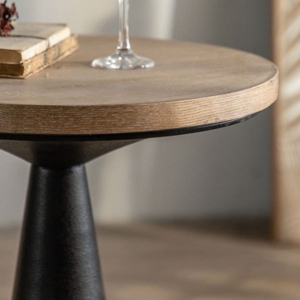 Traditional Rustic Wood & Iron Round Side Table For Bedroom & Living Room - Image 6