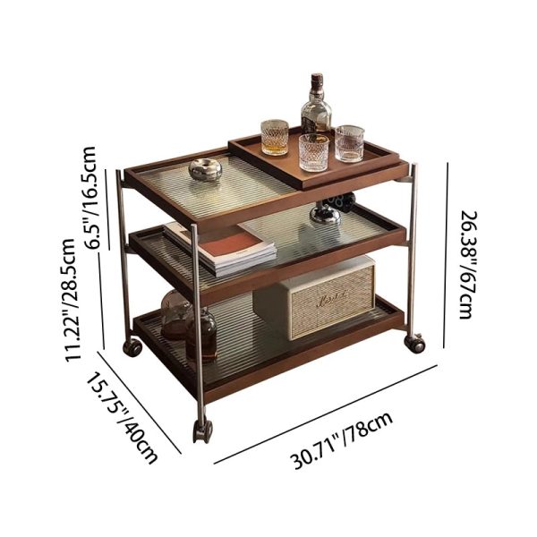 Traditional Vintage Wood, Glass & Stainless Steel Rectangular Side Table With 3-Tier Storage For Living Room & Bedroom - Image 4