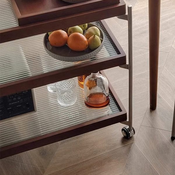 Traditional Vintage Wood, Glass & Stainless Steel Rectangular Side Table With 3-Tier Storage For Living Room & Bedroom - Image 5