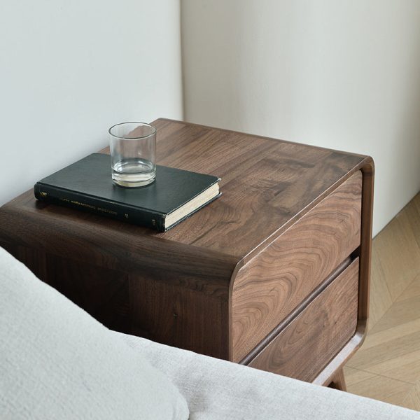 Modern Minimalist Black Walnut Rounded Square Nightstand With 2 Drawers For Bedroom - Image 6