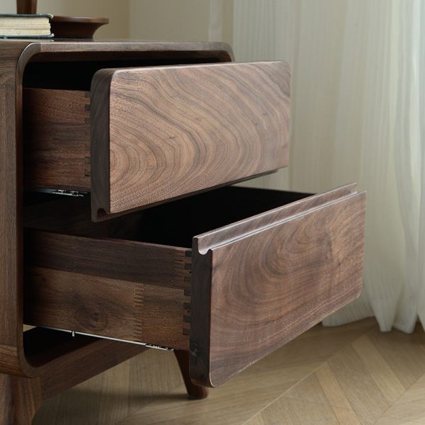 Modern Minimalist Black Walnut Rounded Square Nightstand With 2 Drawers For Bedroom - Image 13
