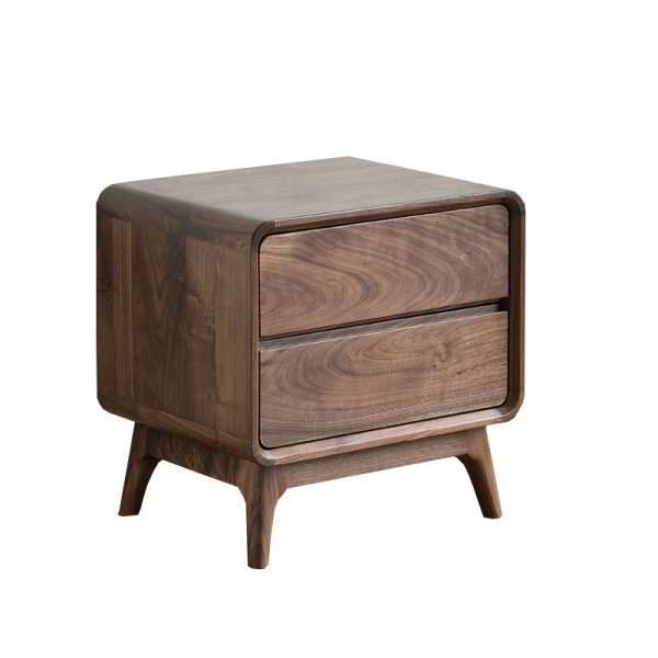 Modern Minimalist Black Walnut Rounded Square Nightstand With 2 Drawers For Bedroom - Image 16