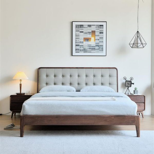 Modern Minimalist Black Walnut Rounded Square Nightstand With 2 Drawers For Bedroom - Image 3
