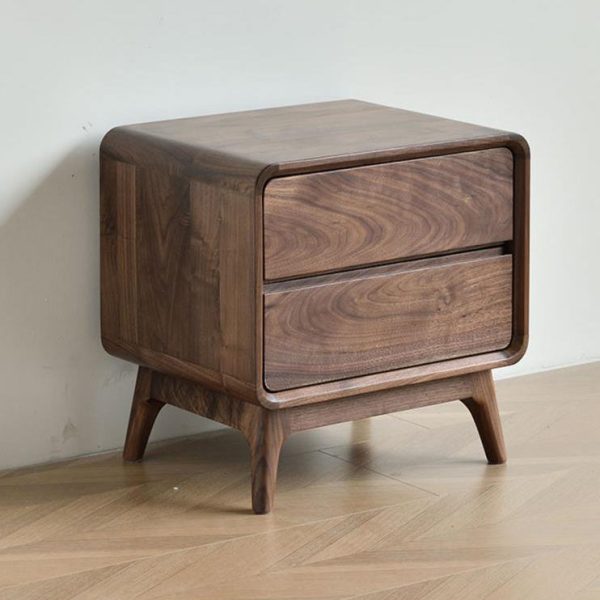 Modern Minimalist Black Walnut Rounded Square Nightstand With 2 Drawers For Bedroom - Image 14