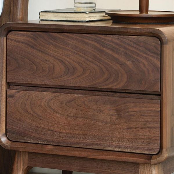 Modern Minimalist Black Walnut Rounded Square Nightstand With 2 Drawers For Bedroom - Image 9