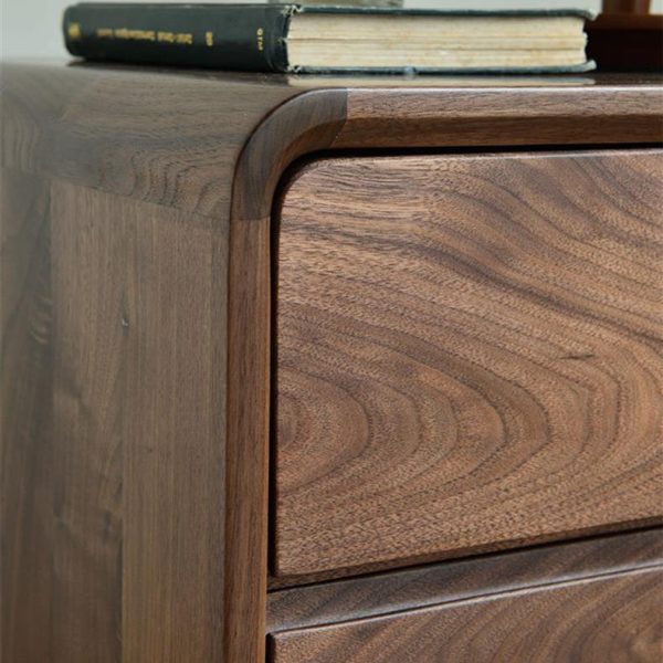 Modern Minimalist Black Walnut Rounded Square Nightstand With 2 Drawers For Bedroom - Image 7