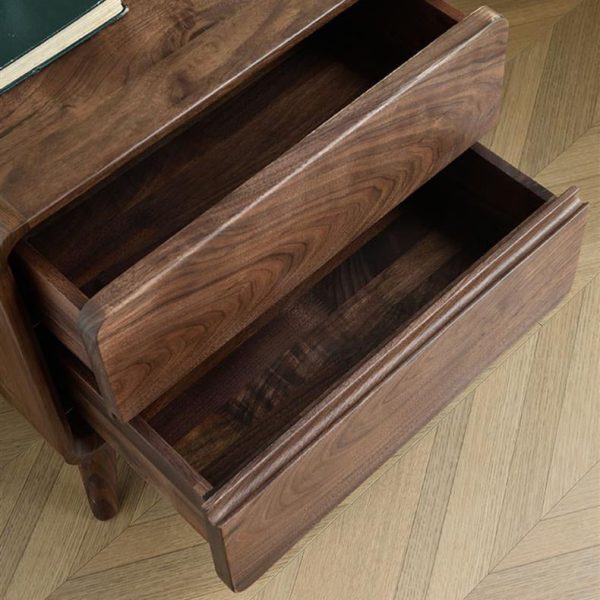 Modern Minimalist Black Walnut Rounded Square Nightstand With 2 Drawers For Bedroom - Image 8