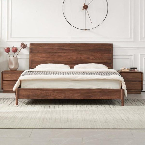 Traditional Vintage Black Walnut Rounded Square Nightstand With 2 Drawers For Bedroom - Image 3