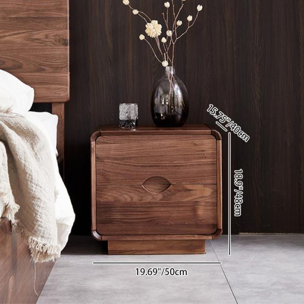 Traditional Vintage Black Walnut Rounded Square Nightstand With 2 Drawers For Bedroom - Image 4