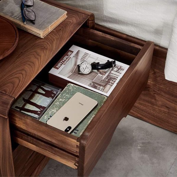 Traditional Vintage Black Walnut Rounded Square Nightstand With 2 Drawers For Bedroom - Image 5