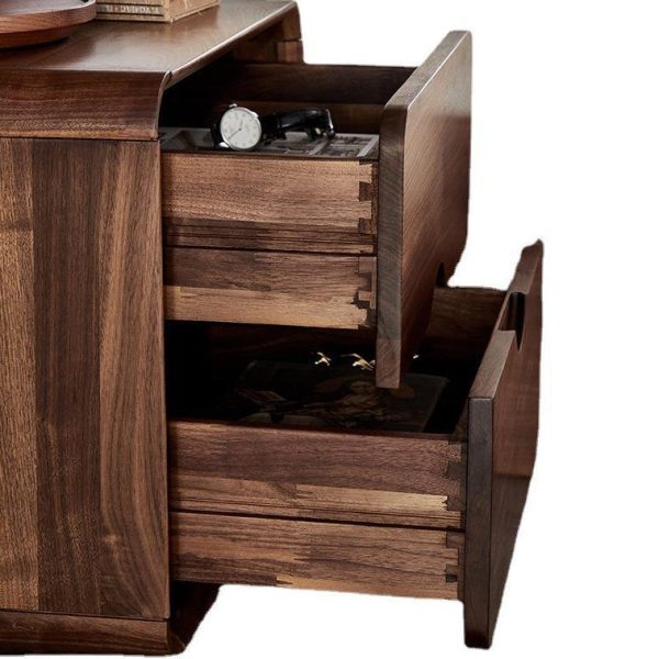 Traditional Vintage Black Walnut Rounded Square Nightstand With 2 Drawers For Bedroom - Image 7