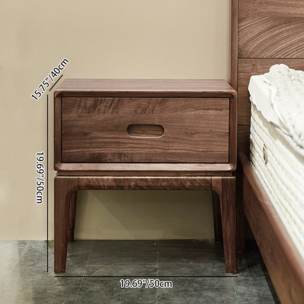Traditional Chinese Black Walnut Rounded Square Nightstand With 1 Drawer For Bedroom - Image 4