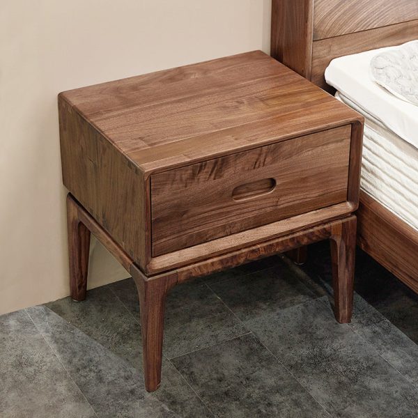 Traditional Chinese Black Walnut Rounded Square Nightstand With 1 Drawer For Bedroom - Image 3