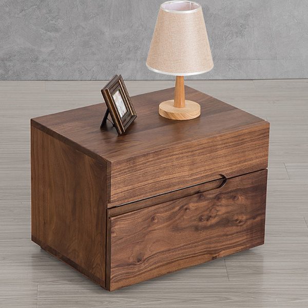 Modern Minimalist Cherry & Black Walnut Rounded Rectangular Nightstand With 2 Drawers For Bedroom - Image 2