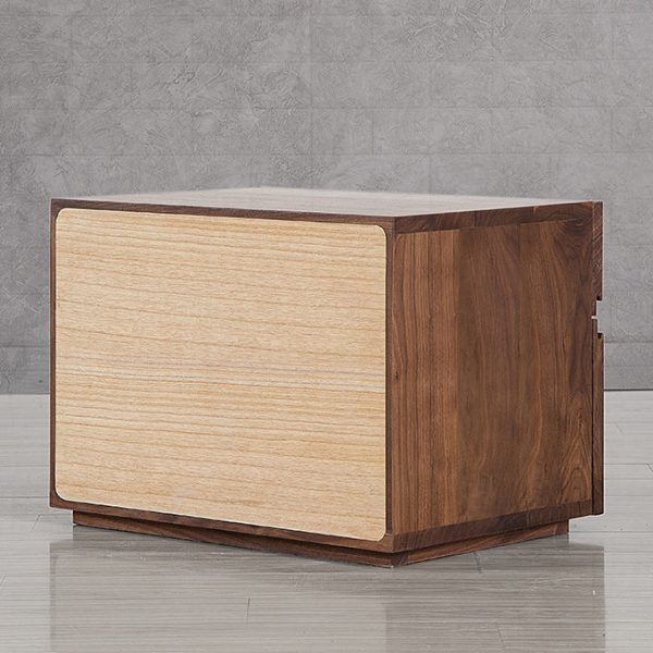 Modern Minimalist Cherry & Black Walnut Rounded Rectangular Nightstand With 2 Drawers For Bedroom - Image 8