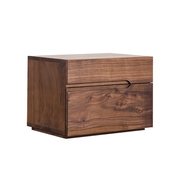 Modern Minimalist Cherry & Black Walnut Rounded Rectangular Nightstand With 2 Drawers For Bedroom - Image 15