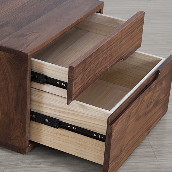 Modern Minimalist Cherry & Black Walnut Rounded Rectangular Nightstand With 2 Drawers For Bedroom - Image 7