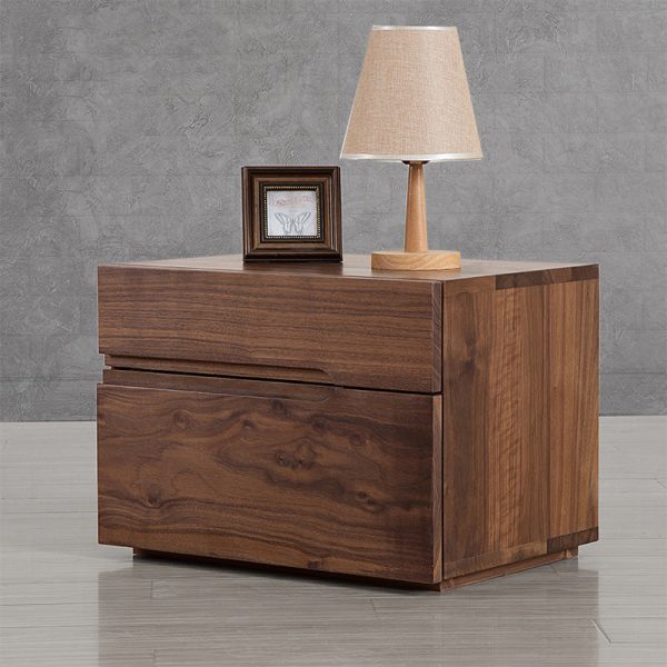 Modern Minimalist Cherry & Black Walnut Rounded Rectangular Nightstand With 2 Drawers For Bedroom - Image 3