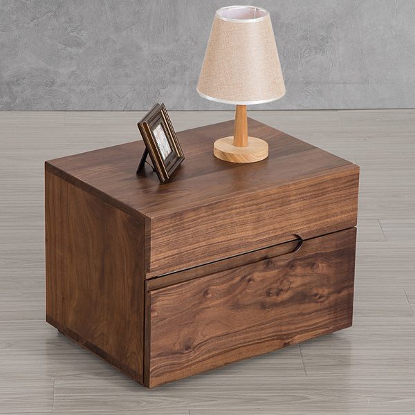 Modern Minimalist Cherry & Black Walnut Rounded Rectangular Nightstand With 2 Drawers For Bedroom - Image 9