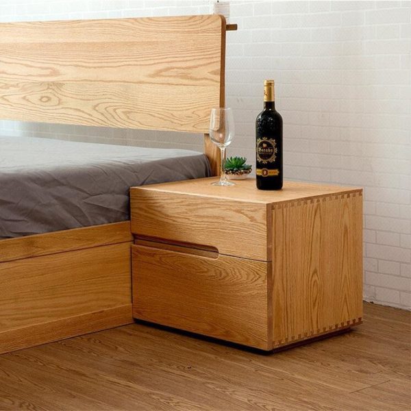 Modern Minimalist Cherry & Black Walnut Rounded Rectangular Nightstand With 2 Drawers For Bedroom - Image 10