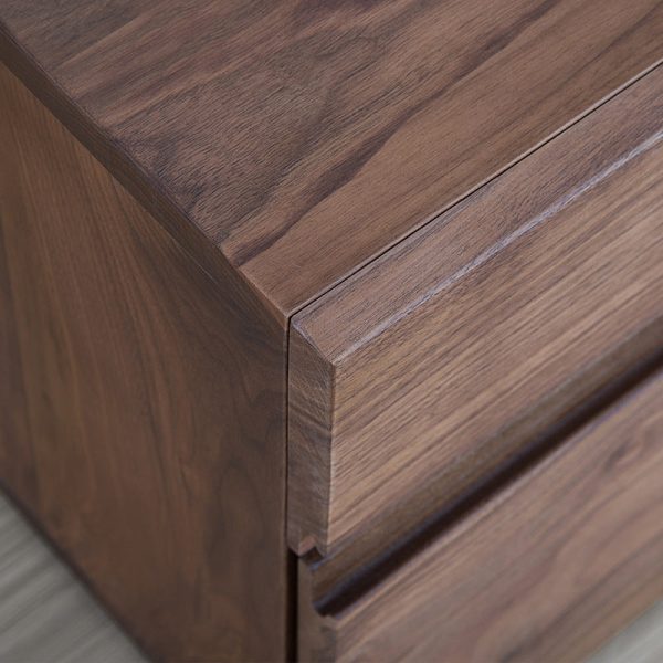 Modern Minimalist Cherry & Black Walnut Rounded Rectangular Nightstand With 2 Drawers For Bedroom - Image 5