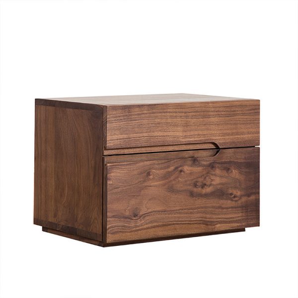 Modern Minimalist Cherry & Black Walnut Rounded Rectangular Nightstand With 2 Drawers For Bedroom - Image 14