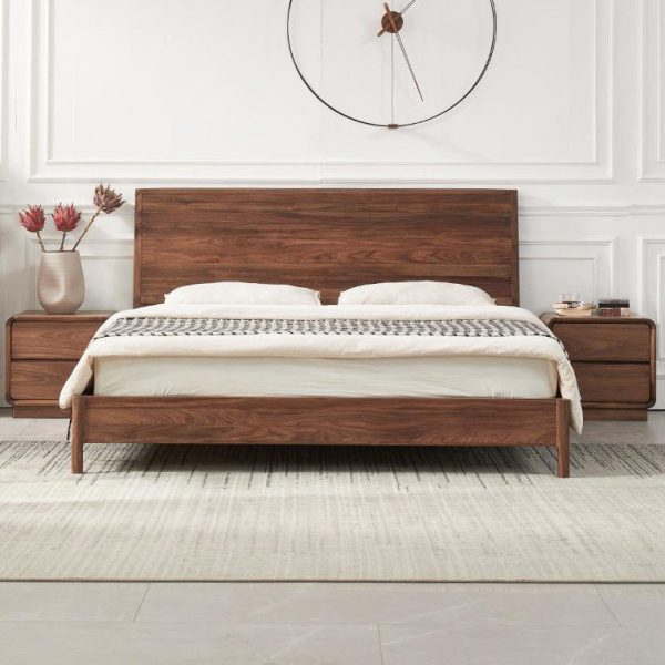 Modern Minimalist Cherry & Black Walnut Rounded Rectangular Nightstand With 2 Drawers For Bedroom - Image 11