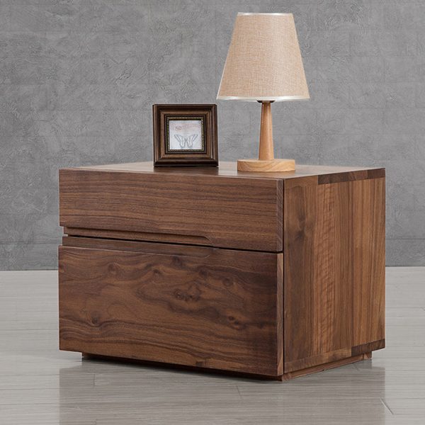 Modern Minimalist Cherry & Black Walnut Rounded Rectangular Nightstand With 2 Drawers For Bedroom - Image 13