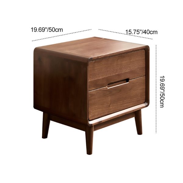 Traditional Vintage Black Walnut Square Rectangular Nightstand 2-Drawers For Bedroom - Image 5