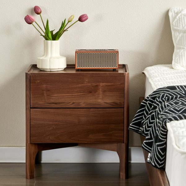 Traditional Vintage Black Walnut Square Rectangular Nightstand 2-Drawers For Bedroom - Image 2