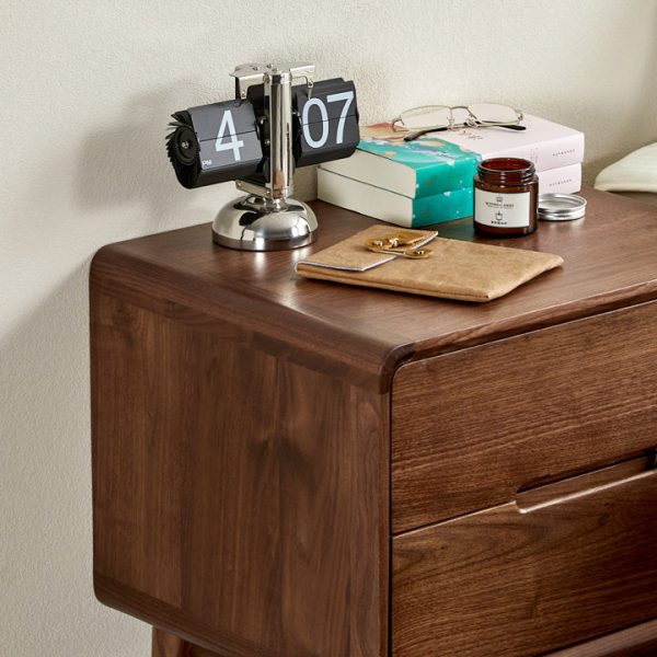 Traditional Vintage Black Walnut Square Rectangular Nightstand 2-Drawers For Bedroom - Image 6