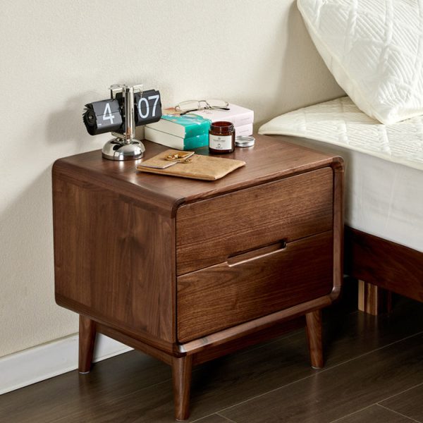 Traditional Vintage Black Walnut Square Rectangular Nightstand 2-Drawers For Bedroom - Image 3