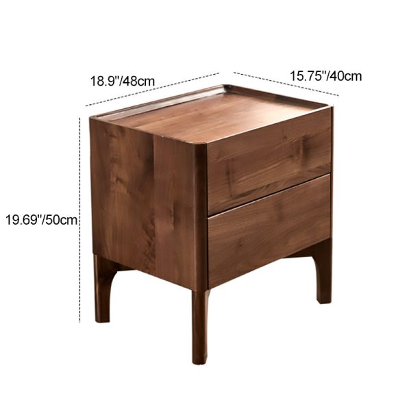 Traditional Vintage Black Walnut Square Rectangular Nightstand 2-Drawers For Bedroom - Image 4