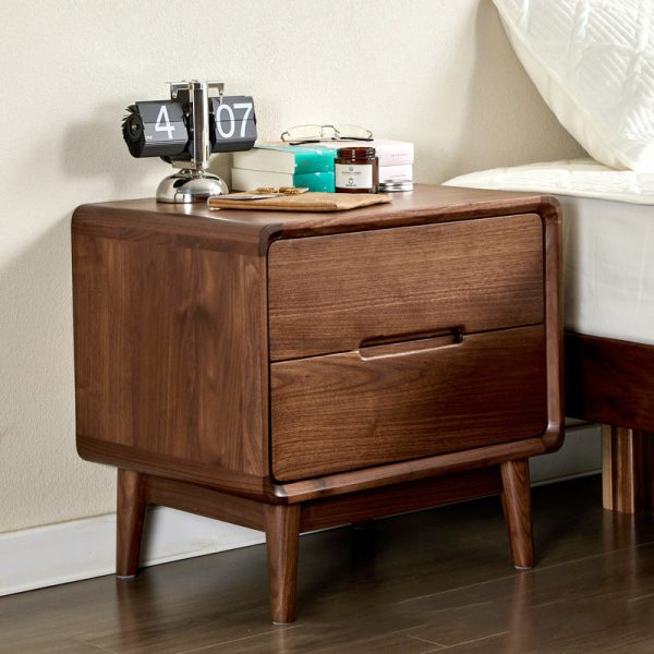 Traditional Vintage Black Walnut Square Rectangular Nightstand 2-Drawers For Bedroom - Image 8