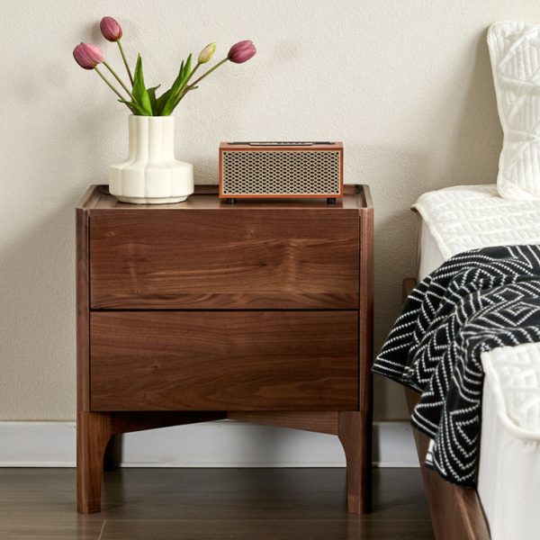 Traditional Vintage Black Walnut Square Rectangular Nightstand 2-Drawers For Bedroom - Image 9