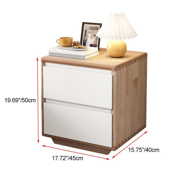 Modern Minimalist Solid Wood Square Nightstand 2-Drawer For Bedroom - Image 4