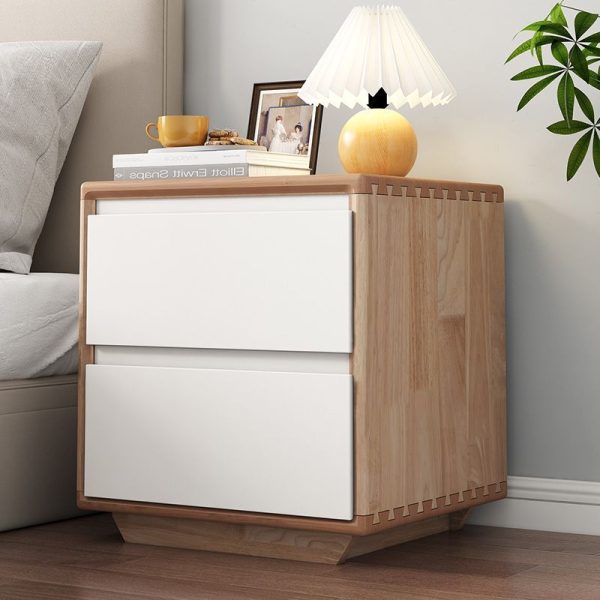Modern Minimalist Solid Wood Square Nightstand 2-Drawer For Bedroom - Image 10