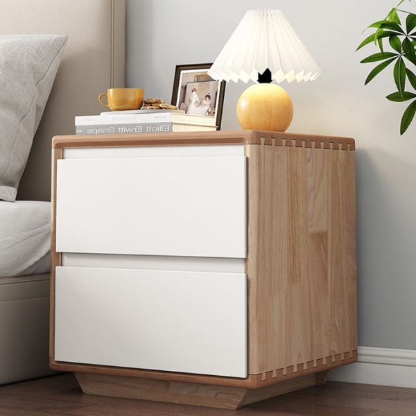 Modern Minimalist Solid Wood Square Nightstand 2-Drawer For Bedroom - Image 11